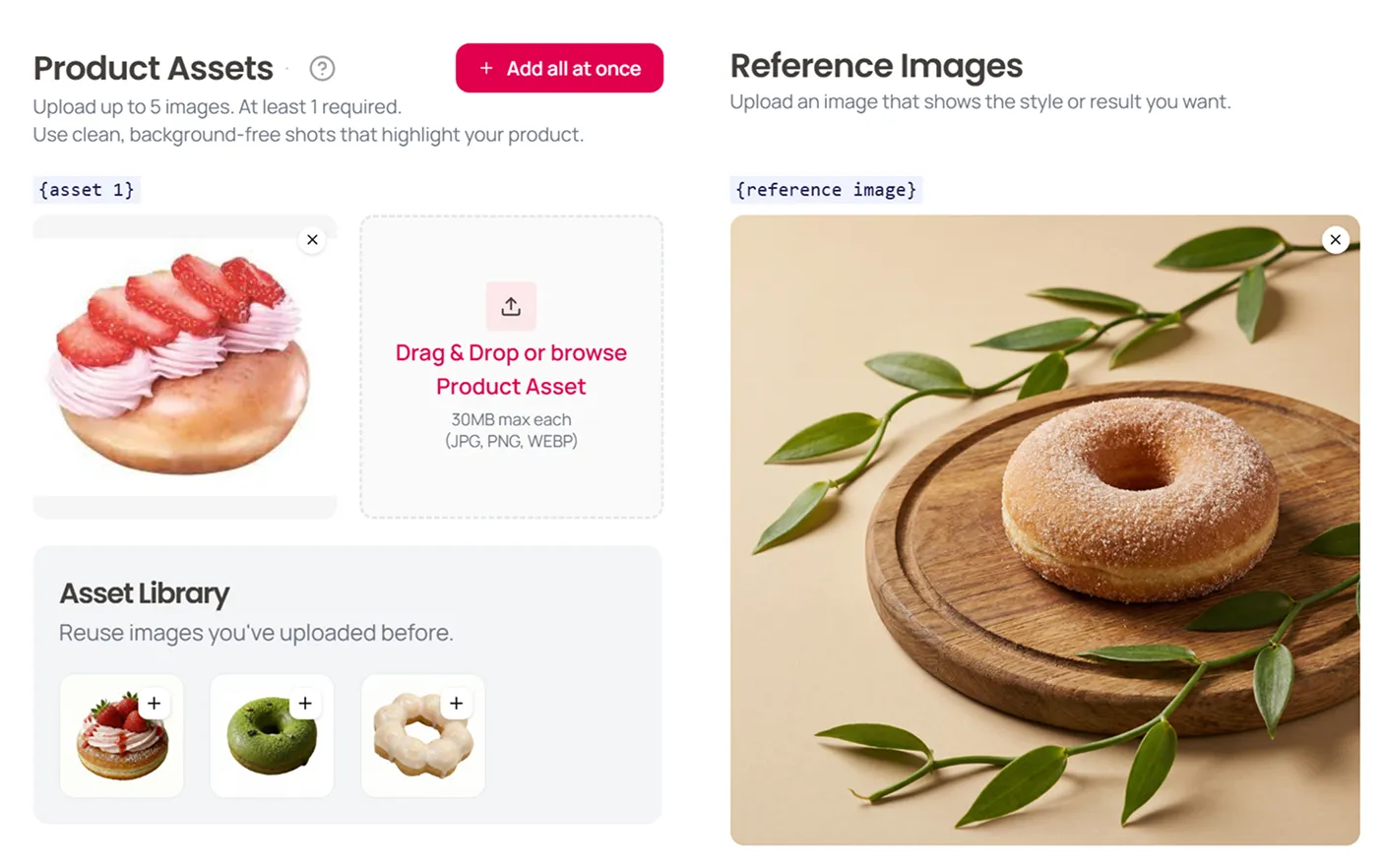 Product Assets and Reference Images interface