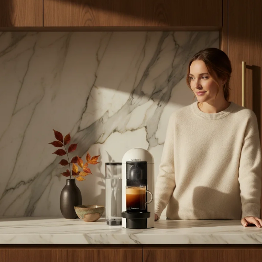 After: AI-transformed promotional coffee machine image